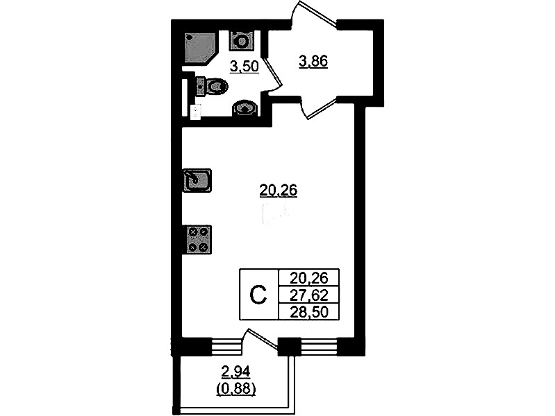 Квартира студия 28.5 м², 2/4 эт., ЖК «Новая история»